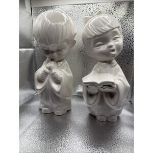 Vintage Choir Girl & Boy Praying 9.5” White Ceramic Figurines